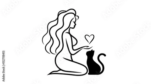 Obraz A woman is holding a cat and a heart
