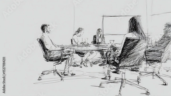 Obraz A group of people are sitting around a table in a conference room