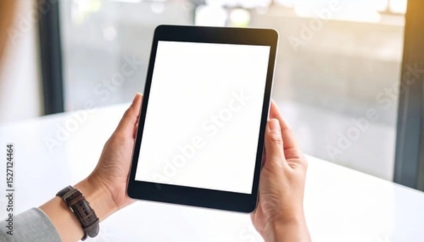 Fototapeta Hands Holding Tablet With Blank Screen