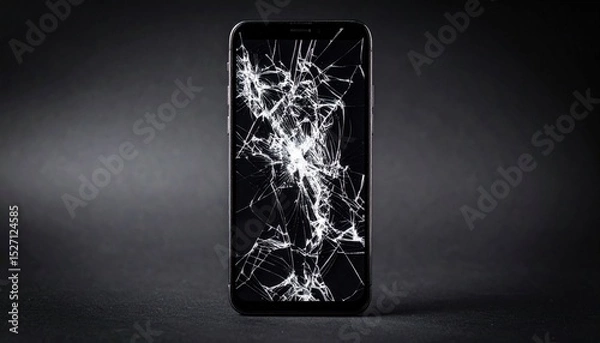 Fototapeta Broken Smartphone Display On Dark Background