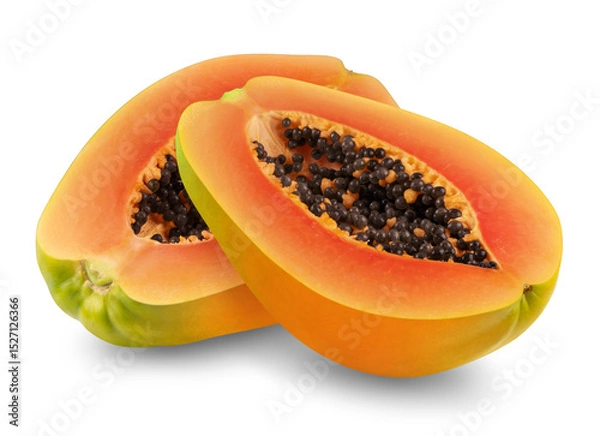 Fototapeta Two halves of papaya isolated on transparent background.