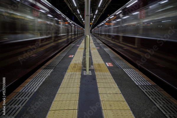Obraz 電車の通過する夜の駅