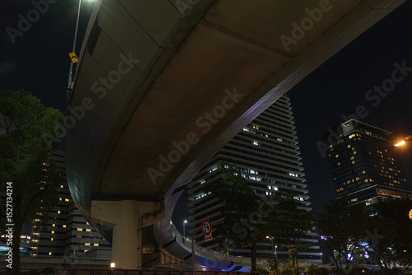 Obraz 大阪市堂島・阪神高速1号環状線と堂島川周辺の夜景