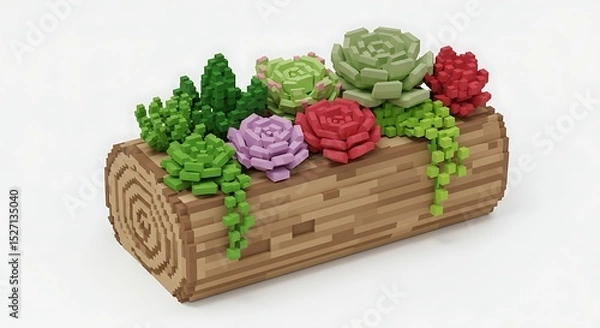 Fototapeta Succulent and cactus plants in pixel style on white background