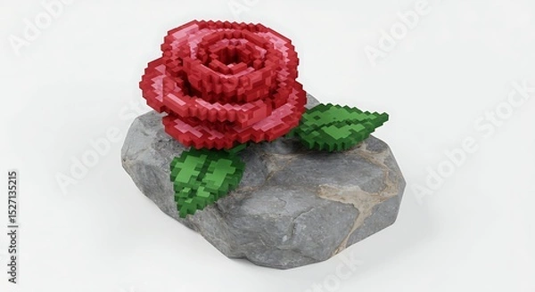 Fototapeta A red rose in pixel style