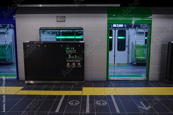 Obraz Osaka Metro、車両が停車中の夢洲駅風景