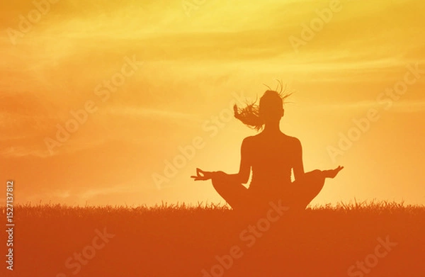 Fototapeta Peaceful meditation in nature, just breath and stay calm.	