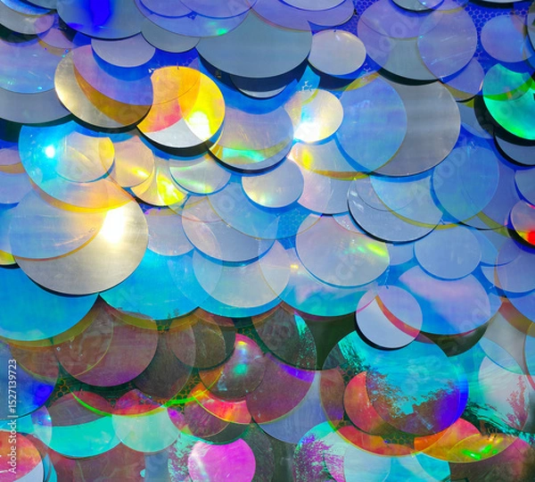 Obraz Colorful Overlapping Iridescent Circular Patterns in Vibrant Abstract Background