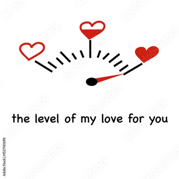 Fototapeta Love level icon. Heart gauge symbol. Vector affection emblem. Red white design.
