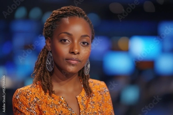 Fototapeta Newscaster anchor talking  on news