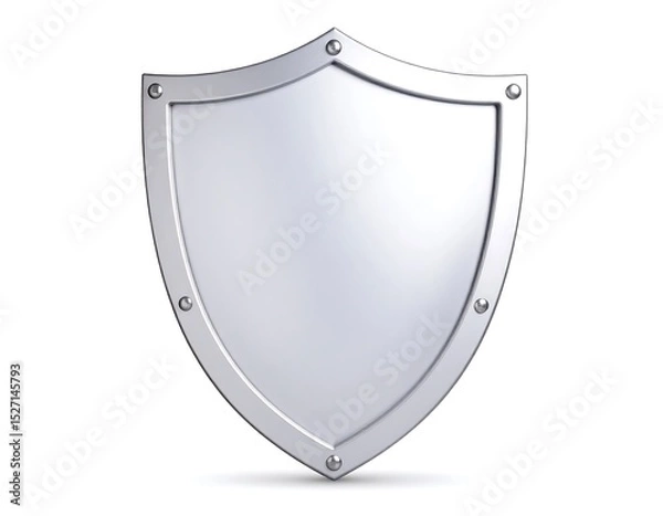 Fototapeta Silver shield on white background