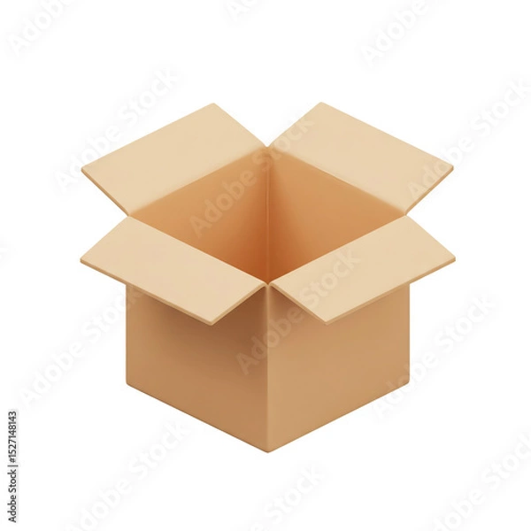 Fototapeta Box Rendering Icon Empty Carton 3D on Transparent