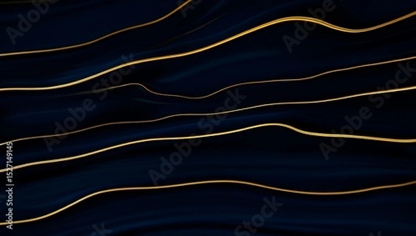 Fototapeta Abstract Dark Blue and Gold Swirling Lines Background Elegant Texture Design
