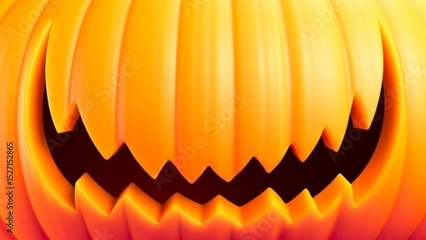 Obraz Halloween pumpkin with carved jagged zigzag mouth and empty space for text, holiday greeting, promotional messages or party invites. Halloween pumpkin with wide sharp grin and no eyes for copy space