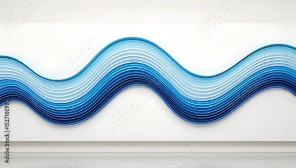 Fototapeta Abstract Blue Wave Paper Art Layered Curves and Soothing Hues