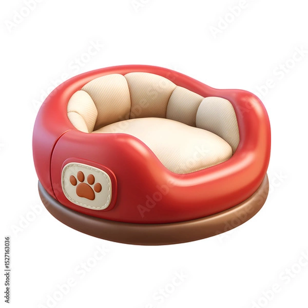 Fototapeta Comfortable and inviting red pet bed with a plush cream colored inner cushion and a small paw print design offering a cozy and relaxing space for pets to rest and nap