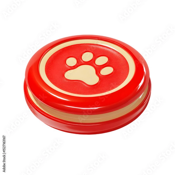 Fototapeta Vibrant red circular pet with an embossed cream paw symbol an aerodynamic design for outdoor play and exercise