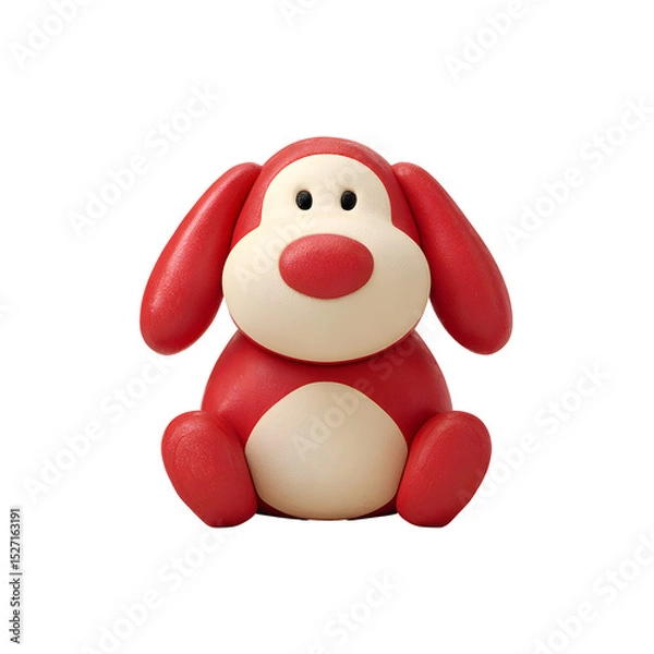 Fototapeta Adorable 3D rendered image of a red soft and squeezable dog shaped plush toy with a cream colored belly presented in a simple minimal studio setup with a neutral background
