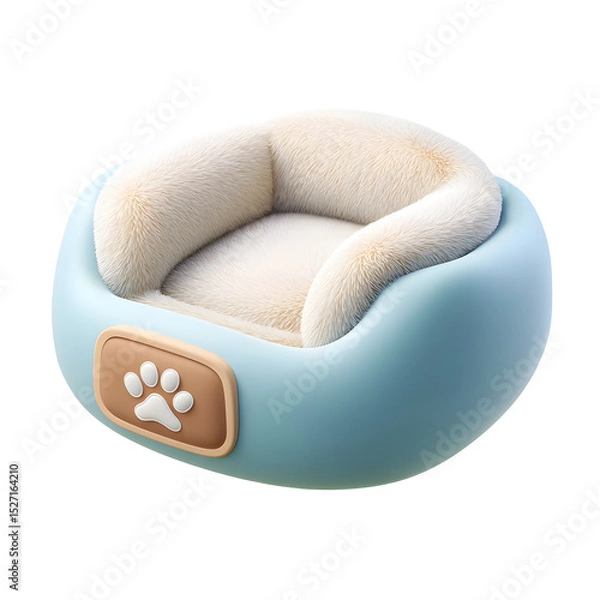 Fototapeta Inviting pastel blue pet bed with a plush cream colored interior cushion and a subtle paw print label offering a comfortable and welcoming space for pets to rest and relax