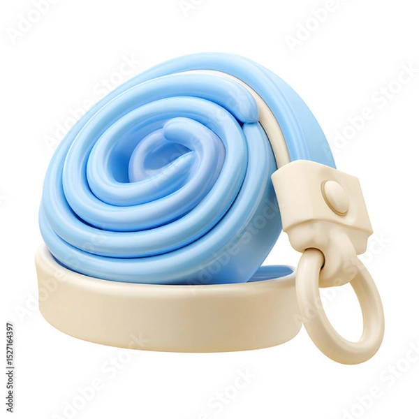 Fototapeta A soft rounded 3D icon of a pastel blue dog leash with a cream colored clasp and loop handle featuring a coiled toy like design in a minimalist cartoon inspired style