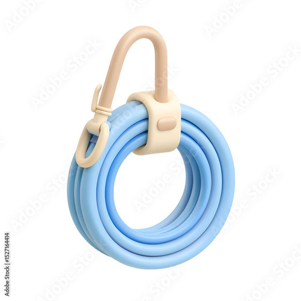 Fototapeta Whimsical 3D rendering of a coiled pastel blue dog leash with a soft rounded cream colored clasp and loop handle giving it a cartoon inspired toy like aesthetic