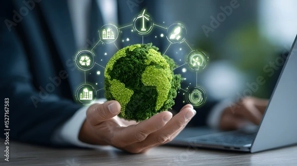 Fototapeta A modern visual representation of a business embracing environmental responsibility and sustainable innovation