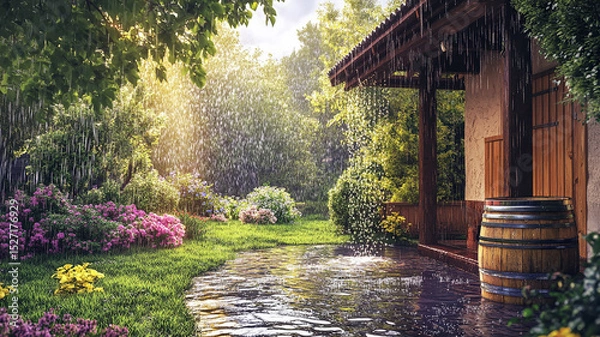 Fototapeta Rainwater Tank in Garden