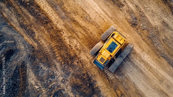 Fototapeta Top-Down View of Bulldozer at Construction Site