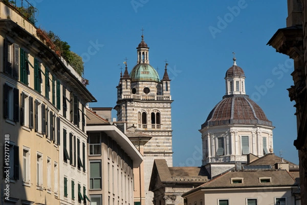 Obraz view of towers and domes in the old town of Genoa, Italy