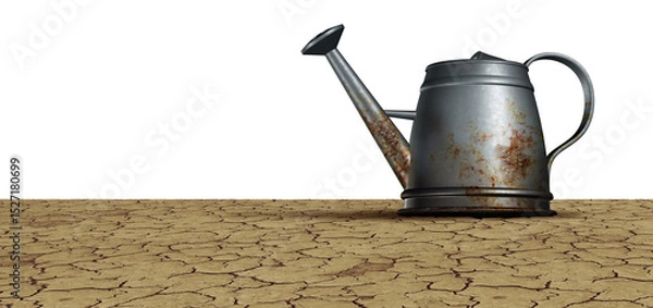 Fototapeta Water Scarcety and drought climate disaster as a Heat Wave or heatwave and hot weather with soaring temperatures and extreme temperature as a dried watering can with no moisture in the spout 