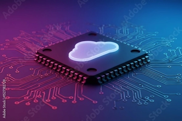 Fototapeta Cloud Enabling Scalable Solutions Illustrated on a Processor. electronic circuit board with processor
