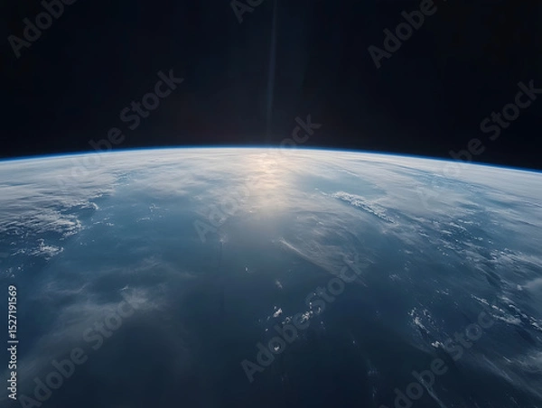 Fototapeta Earth horizon space atmosphere blue sky sunlight reflection clouds curvature