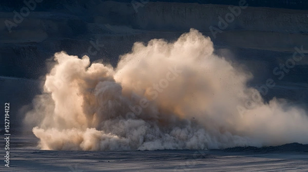 Obraz Coal residue dust cloud over mining area with dramatic light creating powerful and intense atmosphere in industrial landscape