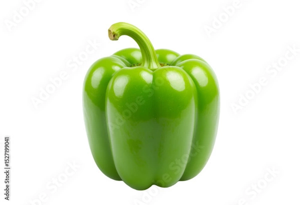 Fototapeta Vibrant Green Bell Pepper on White Background. Fresh and Glossy Green Vegetable Photography.ideal for food-related uses, culinary presentations, or design elements.