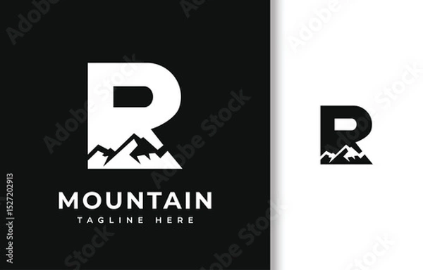 Obraz LETTER R WITH SILHOUETTE OF MOUNTAIN LOGO DESIGN