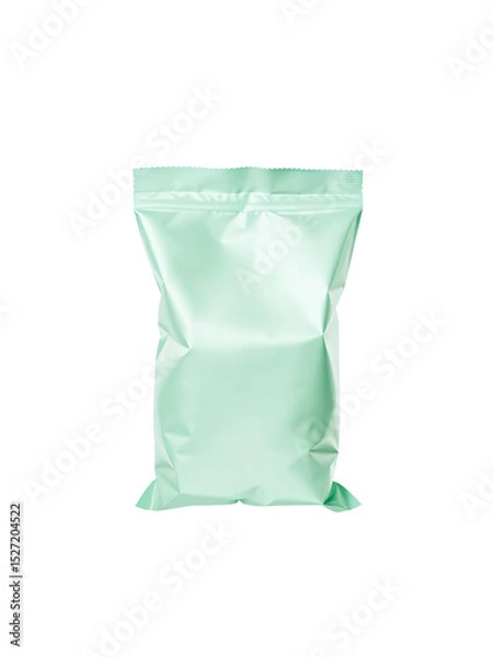 Obraz Empty plain mint green foil snack bag placed vertically on an isolated transparent background.