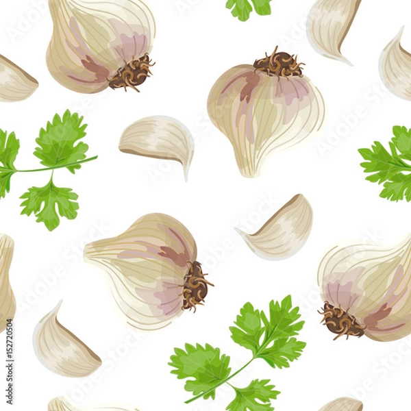 Fototapeta Fresh parsley and garlic. seamless pattern vector
