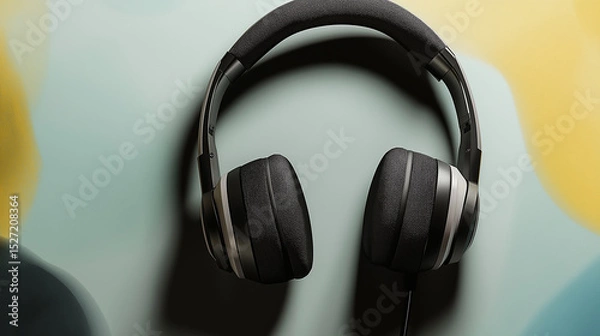 Fototapeta Colorful Headphones on Abstract Background for Listening Day Celebration