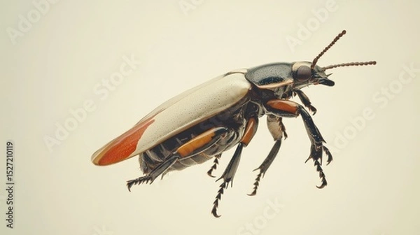 Fototapeta A detailed macro view of a colorful insect in flight