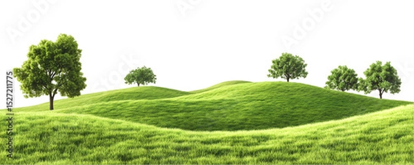 Fototapeta 3D Landscape Scene with Grass Hills, Trees and Sky, Transparent PNG