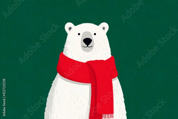 Obraz illustrator of White bear and scarf on green background with copy space. Winter shopping and holidays concept.