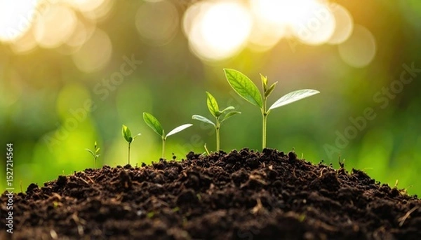 Fototapeta Sprouting seedlings in fertile soil