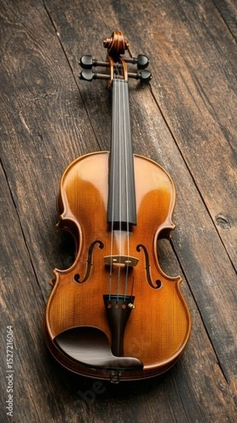 Obraz Elegant Wooden Violin on Rustic Wood Background for Music Lovers