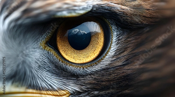 Obraz Close-up of a hawk's eye, showcasing intricate details and striking colors. Nature's beauty captured in sharp focus.