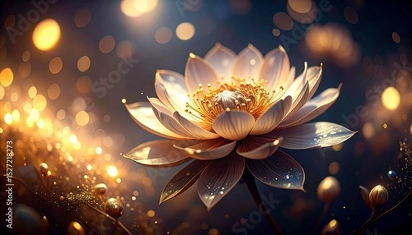 Fototapeta A blurred bokeh background enhances the dramatic chiaroscuro effect of a single, intensely detailed flower, rendered in a style reminiscent of Baroque paintings.