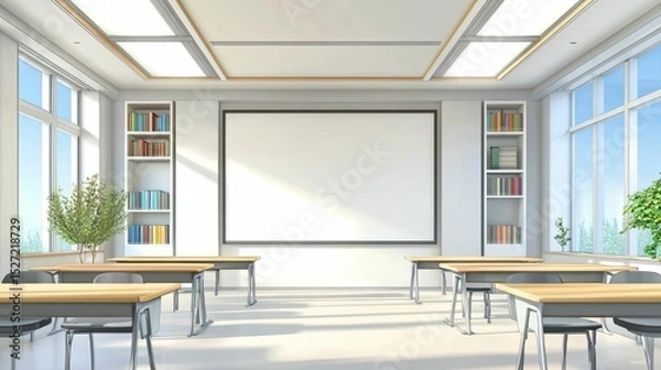 Obraz Modern Classroom Interior with Large Windows and Minimalist Design