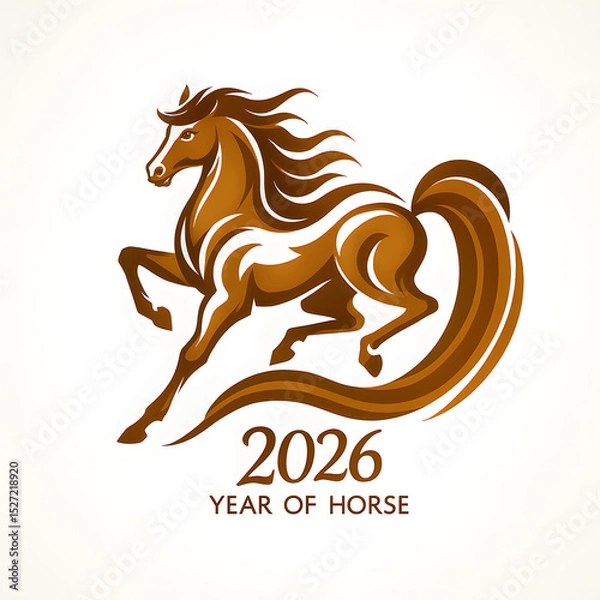 Fototapeta 2026年の干支・茶色の馬のシンボリックイラスト