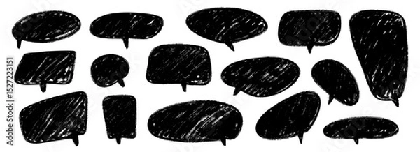 Fototapeta Hand drawn speech bubble collection. Doodled marker dialog box set. Scribbled textured comic talk frames. Black sketched chat box pack. Different balloon text box bundle. Vector 