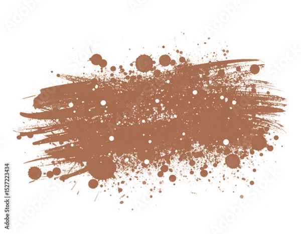 Obraz Abstract brown paint splash with scattered drops isolated on transparent background.. The image features a brushstroke-like design, evoking a sense of artistic expression.