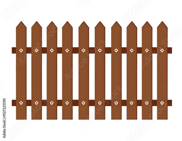 Fototapeta A brown picket fence isolated on transparent background.. A symbol of security, privacy, and the idyllic suburban dream